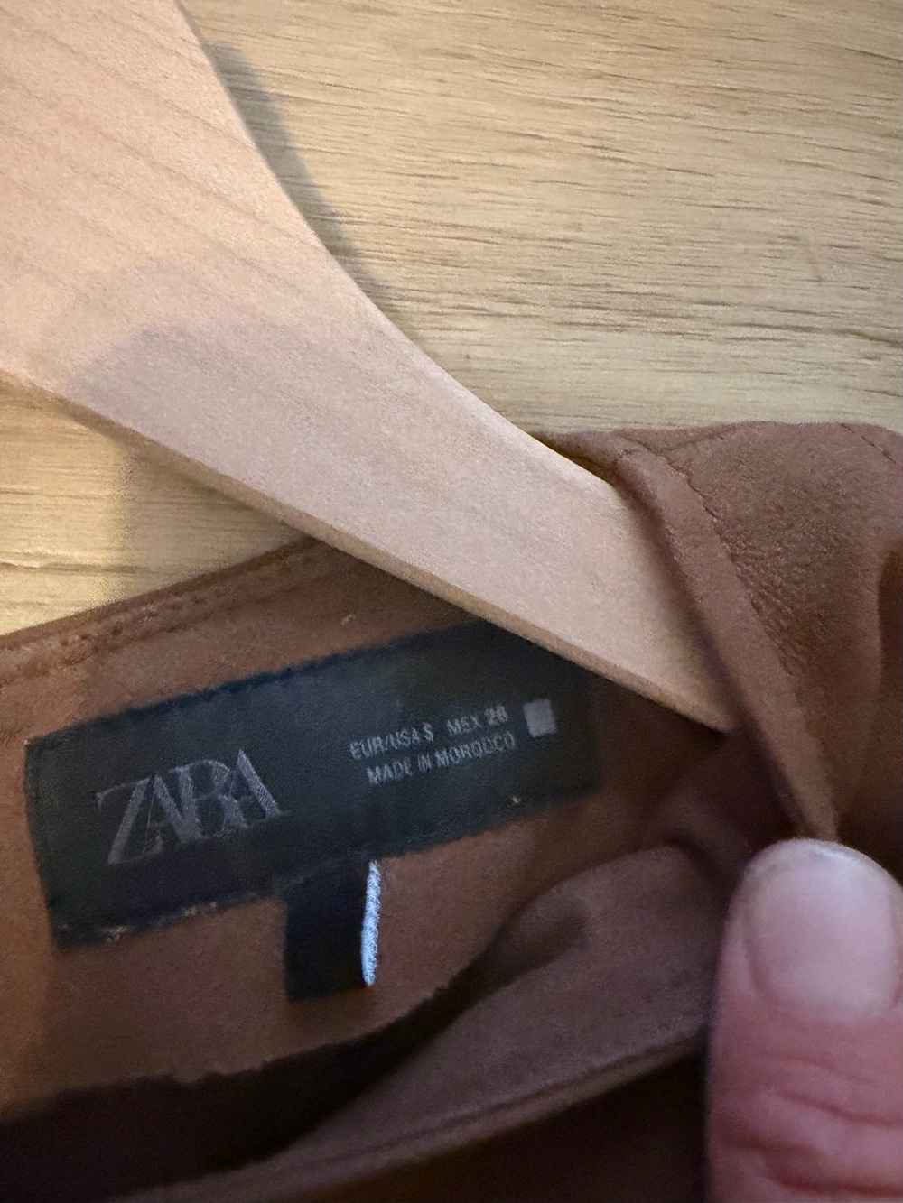 Zara Faux Suede Polyester Brown Pleated Short Sleeve Dress, Size S - Picture 7 of 7